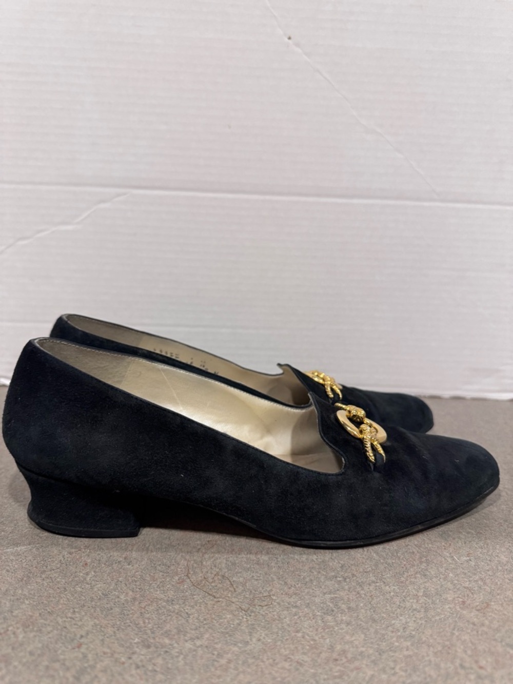 Proxy Made In Spain Navy Suede Horse Bit Stacked Heel Dress Shoes